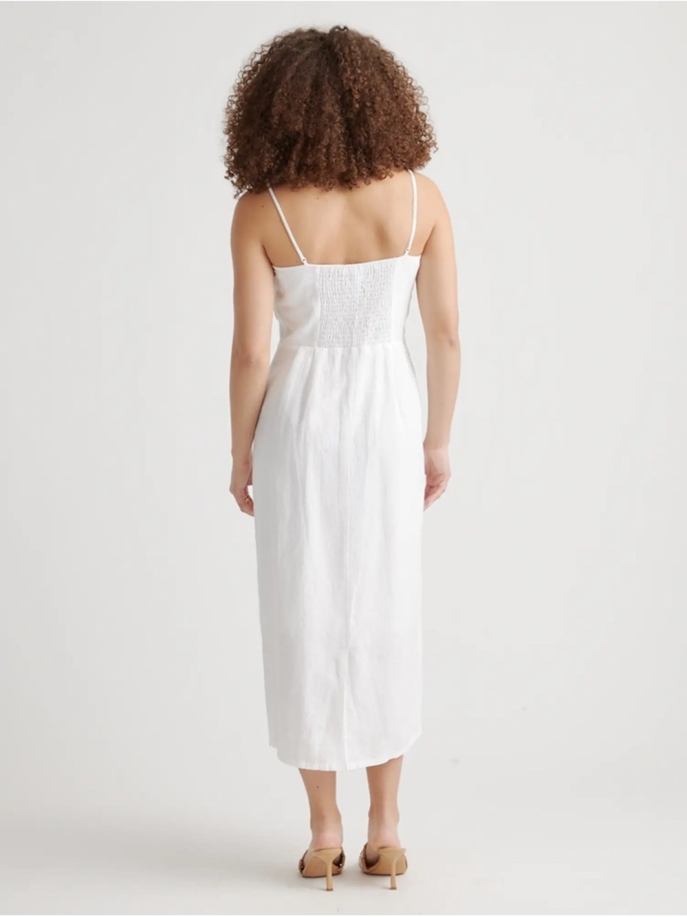 Quince White 100% European Linen Scoop Neck Midi Dress - Picture 2 of 6